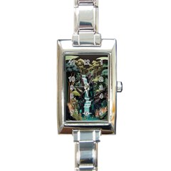 Jungle Tropical Trees Waterfall Plants Papercraft Rectangle Italian Charm Watch by Ravend