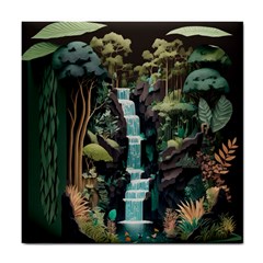 Jungle Tropical Trees Waterfall Plants Papercraft Tile Coaster by Ravend