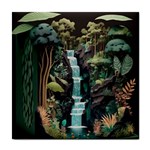 Jungle Tropical Trees Waterfall Plants Papercraft Tile Coaster Front