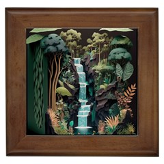 Jungle Tropical Trees Waterfall Plants Papercraft Framed Tile by Ravend