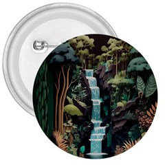 Jungle Tropical Trees Waterfall Plants Papercraft 3  Buttons by Ravend