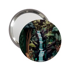 Jungle Tropical Trees Waterfall Plants Papercraft 2 25  Handbag Mirrors by Ravend