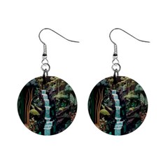 Jungle Tropical Trees Waterfall Plants Papercraft Mini Button Earrings by Ravend