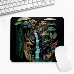 Jungle Tropical Trees Waterfall Plants Papercraft Large Mousepad by Ravend