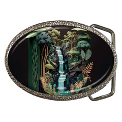 Jungle Tropical Trees Waterfall Plants Papercraft Belt Buckles by Ravend