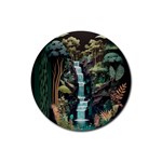 Jungle Tropical Trees Waterfall Plants Papercraft Rubber Coaster (Round) Front