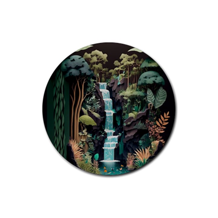 Jungle Tropical Trees Waterfall Plants Papercraft Rubber Coaster (Round)