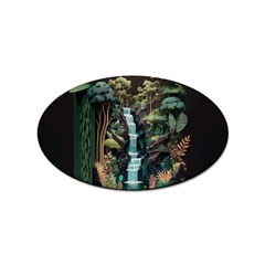 Jungle Tropical Trees Waterfall Plants Papercraft Sticker (oval)