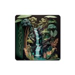 Jungle Tropical Trees Waterfall Plants Papercraft Square Magnet Front