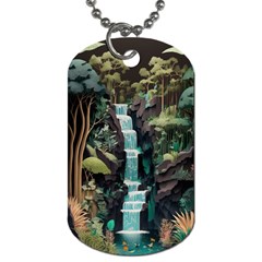 Jungle Tropical Trees Waterfall Plants Papercraft Dog Tag (one Side) by Ravend