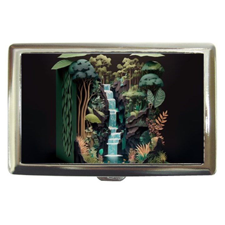 Jungle Tropical Trees Waterfall Plants Papercraft Cigarette Money Case