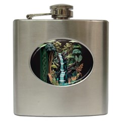 Jungle Tropical Trees Waterfall Plants Papercraft Hip Flask (6 Oz) by Ravend