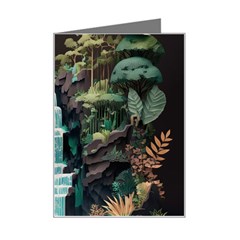 Jungle Tropical Trees Waterfall Plants Papercraft Mini Greeting Card by Ravend