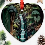 Jungle Tropical Trees Waterfall Plants Papercraft Heart Ornament (Two Sides) Front