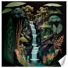 Jungle Tropical Trees Waterfall Plants Papercraft Canvas 16  X 16  by Ravend