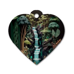 Jungle Tropical Trees Waterfall Plants Papercraft Dog Tag Heart (one Side) by Ravend