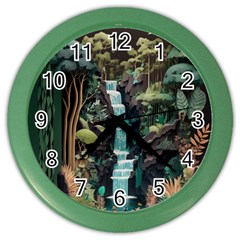 Jungle Tropical Trees Waterfall Plants Papercraft Color Wall Clock by Ravend