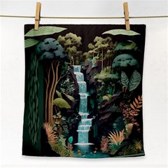 Jungle Tropical Trees Waterfall Plants Papercraft Face Towel by Ravend