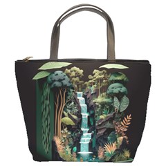 Jungle Tropical Trees Waterfall Plants Papercraft Bucket Bag by Ravend