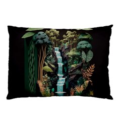 Jungle Tropical Trees Waterfall Plants Papercraft Pillow Case by Ravend