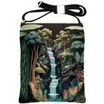 Jungle Tropical Trees Waterfall Plants Papercraft Shoulder Sling Bag Front