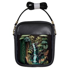 Jungle Tropical Trees Waterfall Plants Papercraft Girls Sling Bag by Ravend