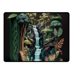 Jungle Tropical Trees Waterfall Plants Papercraft Fleece Blanket (small) by Ravend