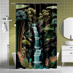 Jungle Tropical Trees Waterfall Plants Papercraft Shower Curtain 48  X 72  (small)  by Ravend