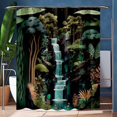 Jungle Tropical Trees Waterfall Plants Papercraft Shower Curtain 60  X 72  (medium)  by Ravend