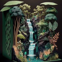 Jungle Tropical Trees Waterfall Plants Papercraft Play Mat (rectangle) by Ravend