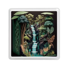 Jungle Tropical Trees Waterfall Plants Papercraft Memory Card Reader (square) by Ravend