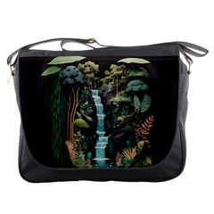 Jungle Tropical Trees Waterfall Plants Papercraft Messenger Bag by Ravend