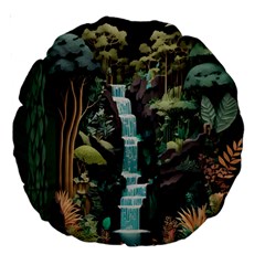 Jungle Tropical Trees Waterfall Plants Papercraft Large 18  Premium Round Cushions by Ravend