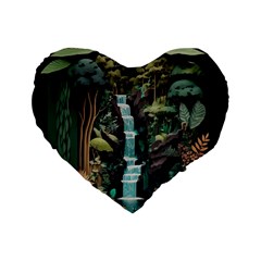 Jungle Tropical Trees Waterfall Plants Papercraft Standard 16  Premium Heart Shape Cushions by Ravend