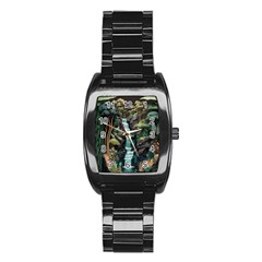 Jungle Tropical Trees Waterfall Plants Papercraft Stainless Steel Barrel Watch by Ravend