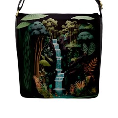 Jungle Tropical Trees Waterfall Plants Papercraft Flap Closure Messenger Bag (l) by Ravend