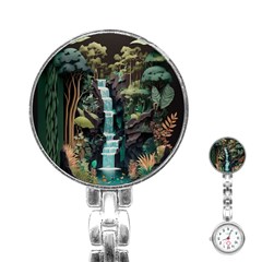 Jungle Tropical Trees Waterfall Plants Papercraft Stainless Steel Nurses Watch by Ravend