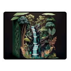 Jungle Tropical Trees Waterfall Plants Papercraft Two Sides Fleece Blanket (small) by Ravend