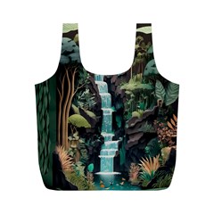 Jungle Tropical Trees Waterfall Plants Papercraft Full Print Recycle Bag (m) by Ravend