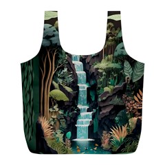 Jungle Tropical Trees Waterfall Plants Papercraft Full Print Recycle Bag (l) by Ravend