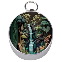 Jungle Tropical Trees Waterfall Plants Papercraft Silver Compasses by Ravend