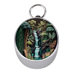 Jungle Tropical Trees Waterfall Plants Papercraft Mini Silver Compasses by Ravend