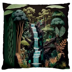 Jungle Tropical Trees Waterfall Plants Papercraft Standard Premium Plush Fleece Cushion Case (two Sides) by Ravend