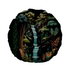 Jungle Tropical Trees Waterfall Plants Papercraft Standard 15  Premium Flano Round Cushions by Ravend