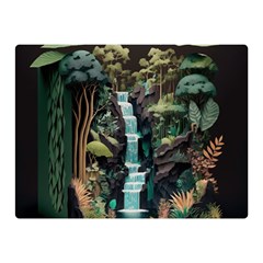 Jungle Tropical Trees Waterfall Plants Papercraft Two Sides Premium Plush Fleece Blanket (mini) by Ravend