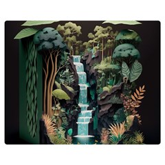 Jungle Tropical Trees Waterfall Plants Papercraft Two Sides Premium Plush Fleece Blanket (medium) by Ravend