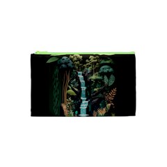 Jungle Tropical Trees Waterfall Plants Papercraft Cosmetic Bag (xs) by Ravend