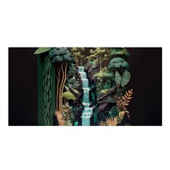 Jungle Tropical Trees Waterfall Plants Papercraft Satin Shawl 45  X 80  by Ravend