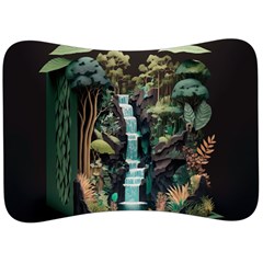 Jungle Tropical Trees Waterfall Plants Papercraft Velour Seat Head Rest Cushion by Ravend