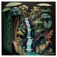 Jungle Tropical Trees Waterfall Plants Papercraft Wooden Puzzle Square by Ravend